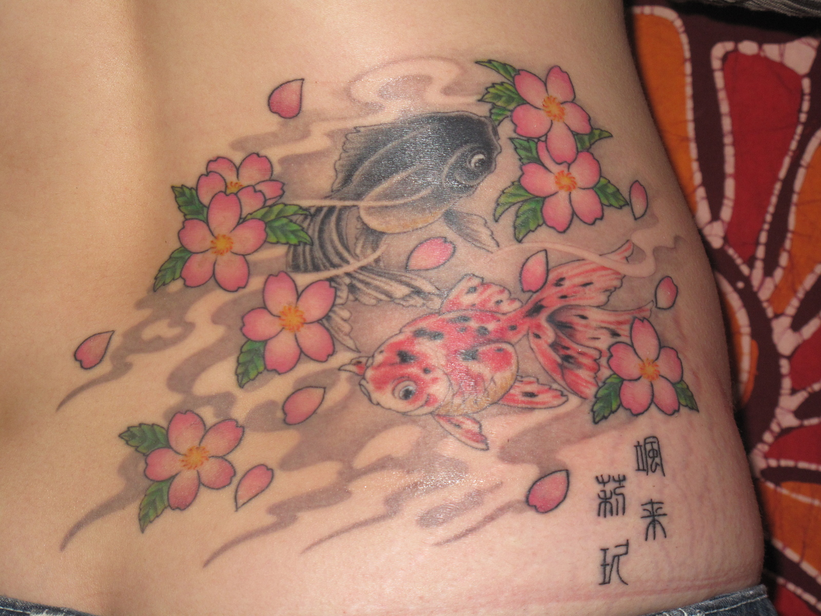 金魚　桜|腰　カラー　桜　 花　金魚